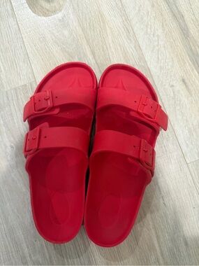 Red Kids Double-Strap Slide Sandals